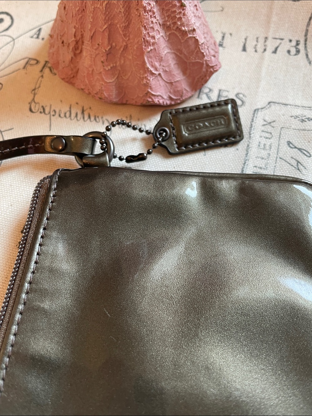 Coach Patent Mini Madison Wristlet Bag in Bronze and Hardware is Gun metal - Picture 10 of 16